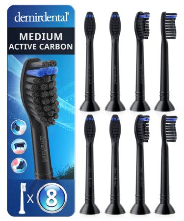 Toothbrush Heads Active Charcoal Medium Compatible with Philips Sonicare Toothbrush Heads - Replacement Heads for Natural Cleaning - Medium Brush Heads - Black - HX9058mb - 8 Pack 8 Count (Pack of 1)