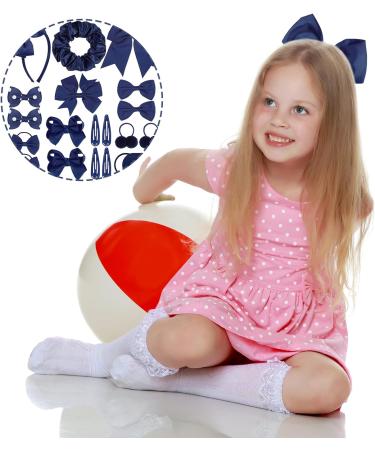 Navy Blue Girls School Hair Accessories Kit - 48Pcs Ribbon Hair Barrettes, Headband, Ponytail Holder, Elastics Bands - Perfect Birthday Gift - Buy Online on GoSupps.com