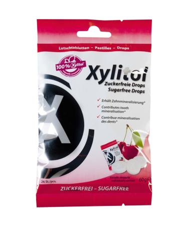 Miradent Xylitol drops cherry 60g |Sugar -free lobbons |refreshing taste |Vegan |Without aspartame sorbital lactose gluten cherry 26 pieces (1 Pack)