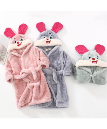 Colorful Cartoon Rabbit Hooded Bathrobe for Kids | Soft Plush Nightwear & Pajamas for Girls 1-8 Years (Pink 5-6 Years) - Buy Online on GoSupps.com