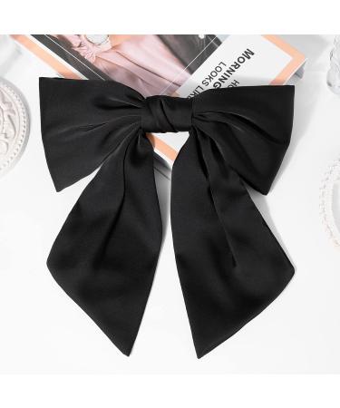 Black Satin Large Hair Bow Barrette | Oversized Ribbon Clip for Women - Vintage 90's Hair Accessory - Buy Online on GoSupps.com
