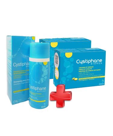 Cystiphane Bailleul - Cystine B6 - Zinc - Arginine - Hair and nails - Health - Strength and Vitality Protects against oxidative stress - Food supplement for weakened hair and nails - Pack of 2 boxes of 120 Tablets + 200ml Shampoo