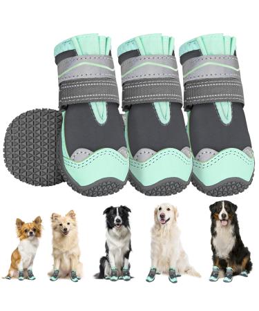 Slowton dog shoes Pfot protection 4 pieces of waterproof dog shoes outdoor with non-slip sole reflective Velcro fastener Dog boots for small medium-sized dogs winter (green size 4) size 4: width 5.5 cm K.gr n-water density (4 pieces)