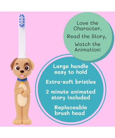Kids Manual Toothbrush for Ages 2-10 - Petey The Puppy | Soft Bristles Easy Grip Handle & Bonus Replaceable Head - Buy Online on GoSupps.com