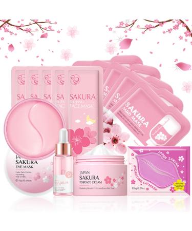Skin Care Set Cherry Blossom Skin Care Sets & Kits Skin Care Kit For Women & Girls Skincare Gift Set With Serum Face Cream Sleep Mask Eye Mask Mud Mask Lip Mask Japanese Skincare Products