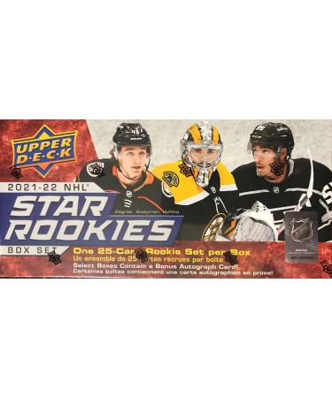 Upper Deck STAR ROOKIES 2021 2022 Hockey Limited Edition Factory Sealed 25 Card Rookie Set with Cole Caufield and Trevor Zegras and Jeremy Swayman PLUS Others