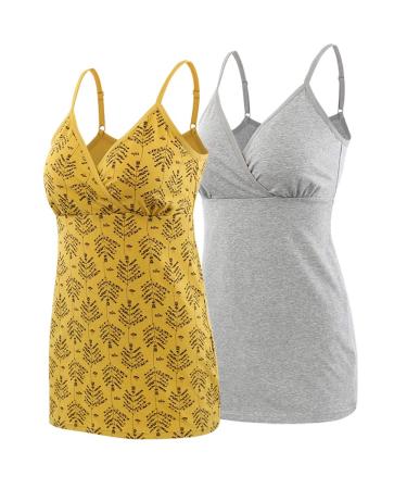 MANCI Nursing Top Tank Cami Women's Cotton Maternity Pajama Tops Sleep Bra for Breastfeeding S Gray+yellow - Buy Online on GoSupps.com