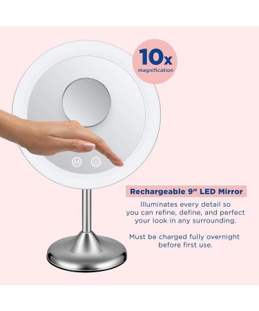 Conair Rechargeable LED Lighted Makeup Mirror 1X/10X Magnification Cordless Vanity Mirror - Satin Nickel - Buy Online on GoSupps.com
