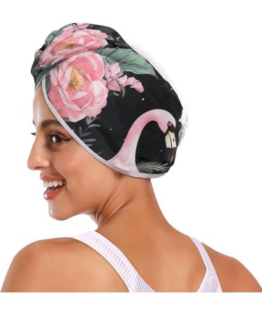 Flamingo Floral Black Hair Towel 2 Pack | Super Absorbent Quick Dry Hair Turbans for Women & Girls - Buy Online on GoSupps.com