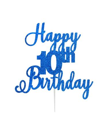 LissieLou Happy 10th Birthday Cake Topper in Pretty Glitter Card Made in the UK - Dark Blue