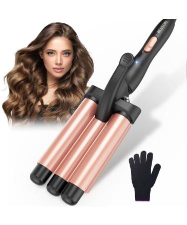 Curling Iron 3 Barrels Beach Waves - Wave Iron Curling Iron Adjustable Fast Heating Curling Iron for Long Short Hair Rose Gold