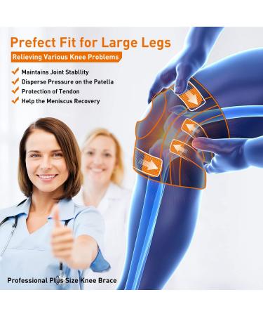 Plus Size Knee Brace with Side Stabilizers for Men & Women - XL/2XL/3XL - Ideal for Knee Pain, Meniscus Tear, Arthritis - Left Leg Support - Buy Online on GoSupps.com