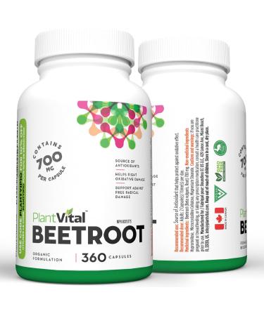 PlantVital Organic Beet Root Capsules - 1400mg per dose Beet Root Powder Beet Root Supplement Antioxidant Supplement - Protects Against Oxidative Damage and Free Radicals - 360 Vegan Capsules 6-Month Supply 360 count (Pack of 1) - Buy Online on GoSupps.com