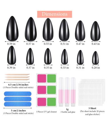 84 Piece Black Glossy Stiletto False Nail Tips Kit - Long Full Cover Fingernails for Salon & DIY Nail Art - Includes Files Sticks - 12 Sizes for Women and Girls - Buy Online on GoSupps.com