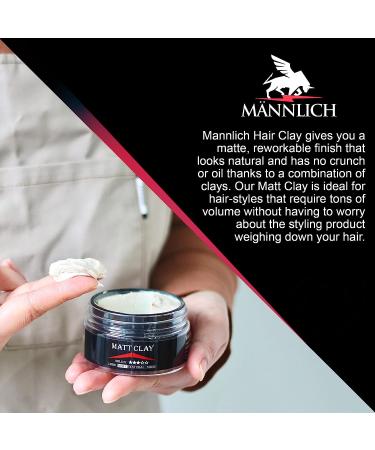 MANNLICH Hair Styling Clay - Long-Lasting Hold & Lite Finish Pomade for Men - Ideal for Short/Medium Thin/Thick Hair - Easy to Wash Out - 2.4 fl.oz (Matt Clay) - Buy Online on GoSupps.com