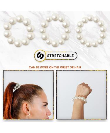 Pearls Wrist/Hair Tie for Women - Elegant Pearl Ponytail Elastic Bracelet/Hair Band - Buy Online on GoSupps.com