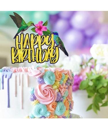 Yellow Glitter Bird Flower Happy Birthday Cake Topper Flying Nature Theme Decor Supplies Woman Lady Birthday Party Decorations - Buy Online on GoSupps.com
