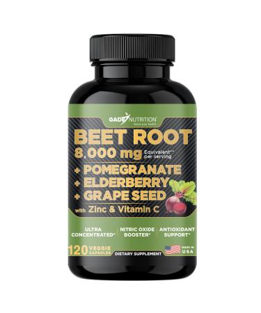 Gade Nutrition Beet Root Capsules Concentrated | Extra Strength Beetroot Extract Formula | Elderberry with Vitamin C and Zinc Pomegranate Grape Seed |Made in USA