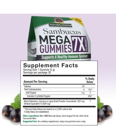 Nature's Answer Sambucus Mega Gummies | 7X More Elderberry Concentration | Alcohol-Free Gluten-Free Gelatin-Free Vegan Non-GMO & No Preservatives | 30ct Gummies (Pack of 2) - Buy Online on GoSupps.com