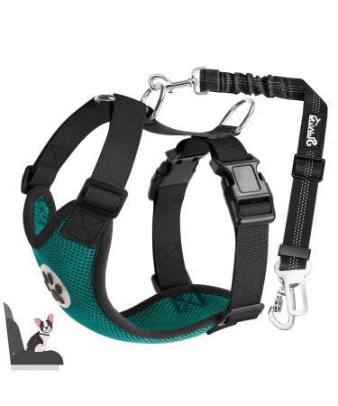 Eyin dog harness with seat belt for car 2 carabin hooks-combined with seat belt buckle child safety seat or trunk adjustable breathable dishes (green m) green M