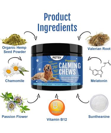 Organic Calming Dog Treats with Chamomile, Hemp Seed, Valerian, Passion Flower, Suntheanine & Melatonin - Duck Flavored Soft Chews (1 Tub) - Buy Online on GoSupps.com