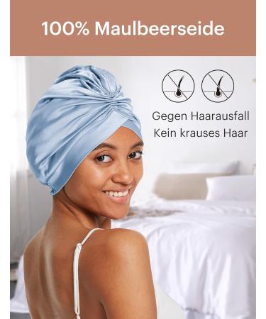 Lilysilk 100% Mulberry Silk Sleeping Cap for Curly Hair | 19 Momme Silk Bonnet Night Hat | Women's Hair Wrap with Elastic Band - Light Blue - Buy Online on GoSupps.com