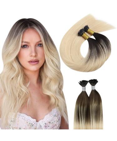 Moresoo real hair extensions bonding extensions real hair platinum blond #2/27/613 Dark brown to caramel blonde with platinum blonde I tip hair extensions 55 cm 0.8g/s 50s/pack 40g 55 cm 3.i-tip #2/27/613