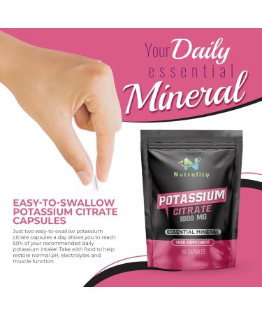 Nutrality Potassium Citrate 1000mg - 180 Capsules | High Strength Supplement for Nervous System & Muscle Health | 90-Day Supply | Keto-Friendly | Made in Europe - Buy Online on GoSupps.com