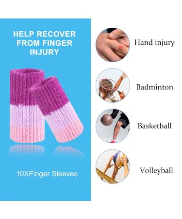 Ednyzakrn 10-Piece Finger Protection Bandage Set | Stretchable Covers for Arthritis Injury & Swelling | Basketball Finger Guard in Purple & Pink - Buy Online on GoSupps.com