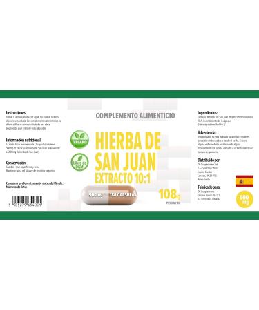 Millepertuis (St. John's Wort) quivalent 5.000 mg (500 mg d'extrait 10:1) 180 g lules v g taliennes test es en laboratoire par des tiers - Buy Online on GoSupps.com