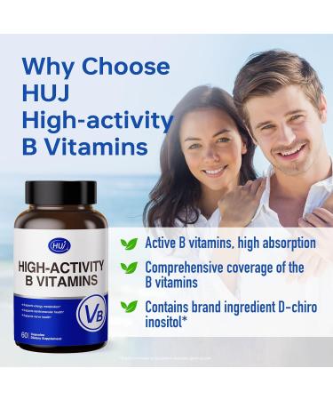 HUJ High-Activity B Vitamins - Supports Normal Energy Metabolism & Nerve System Health - Supplement with 8 B Vitamins Inositol and D-Chiro Inositol - 60 Capsules. - Buy Online on GoSupps.com