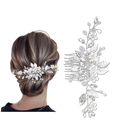 Makone Wedding Hair Clip Silver Handmade Flower Hair Pins wedding hair accessories for women Head Pieces for Women and Girls Hair Piece (Sliver) Pearl Flower Side Comb - Buy Online on GoSupps.com