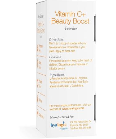 Hyalogic Vitamin C Powder - Beauty Boost for Skin - ProVitamin B5 & Glutathione - 6g (.21oz) - 60 Uses - Buy Online on GoSupps.com