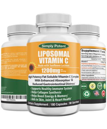 Liposomal Vitamin C 1200mg 180 VIT C Capsules Stronger Supplement Than Liposomal Vitamin C 1000mg or Vitamin C 500mg High Dose Ascorbic Acid Vitamin C Antioxidant for Collagen Immune Support Heart