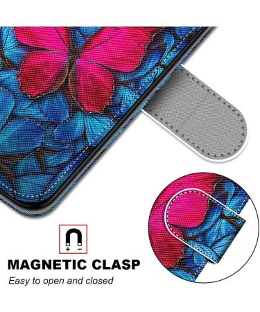 Nadoli Leather Mobile Phone Case for Samsung Galaxy J6 Plus - Colorful Blue Red Butterfly Wallet with Strap Card Slot & Magnet Stand - Buy Online on GoSupps.com
