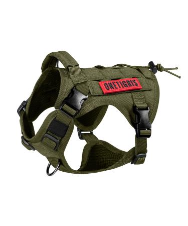 OneTigris Tactical Dog Vest Service Dog Harness MOLLE Dog Training Harness 1000D Nylon (M Ranger Green) M Green