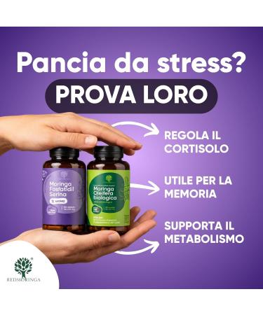  RedMoringa LOW CORTISOLO Phosphatidylserine 450 mg + Moringa Oleifera Organic | For Cortisol Lowering Stress Belly | Memory Supplement and Concentration | 150 Vegetable Capsules Made in Italy | - Buy Online on GoSupps.com