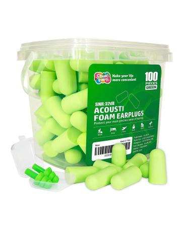 100Pcs Soft Foam Ear Plugs Shuaiguoqi Soft Slow Rebound EarPlugs Disposable Ear Plugs for Sleeping Noise Cancelling Construction-Site Study Shooting Snoring Travel Green