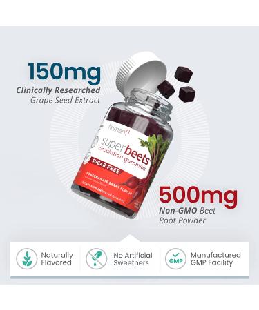 HumanN SuperBeets Sugar-Free Nitric Oxide Circulation Gummies - Heart Health Support with Grape Seed Extract & Non-GMO Beet Energy - Pomegranate Berry Flavor - 60 Count - Buy Online on GoSupps.com