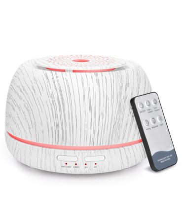 TAIGUCAT 300ML Aromatherapy Diffuser 8 Hours Wood Grain Air Humidifier with USB-C Power Cord Remote Control 4 Timers Oil Diffuser with 7 Colors LED Light for Room Office White Wood Grain