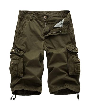 FOURSTEEDS Women's Cotton Loose Fit Zipper Multi-Pockets Twill Bermuda Drawstring Women Cargo Shorts 12 Army Green
