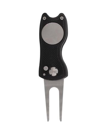 Golf Divot Repair Tool with Magnetic Ball Marker, Metal and Foldable Design Black
