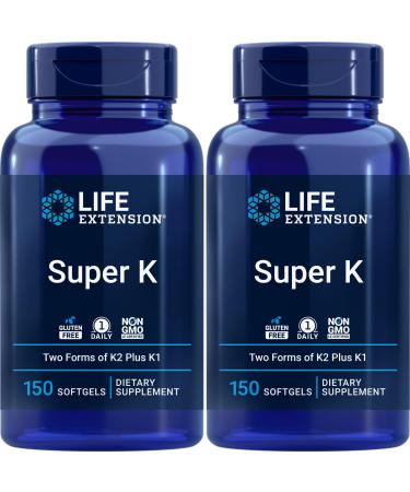 Life Extension Super K 150 Softgels (Pack of 2) with Vitamins K and K2 150 Count (Pack of 2)