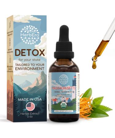 HerbEra Massachusetts Herbal Detox Blend - USDA Organic Extract Made in USA | Immune & Liver Support Liquid Drops | Dandelion Root Milk Thistle Noni Rhodiola Chaparral | 2 fl oz