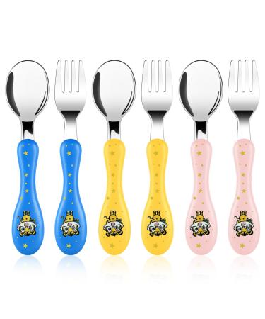 Vicloon Baby Fork and Spoon 6 PCS Toddler Utensils Spoons Forks Tableware Set Toddler Utensils Stainless Steel Baby Forks and Spoons Baby Feeding Cutlery Utensils Weaning Spoons for Kids - Tiger Pink/Blue/Yellow-tiger - Buy Online on GoSupps.com
