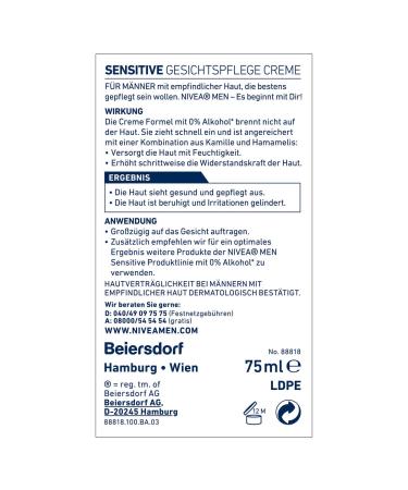 Nivea Men Sensitive Facial Care Cream 2-Pack | Moisturizer for Sensitive Skin | Soothing Chamomile Formula | 75ml Each - Buy Online on GoSupps.com