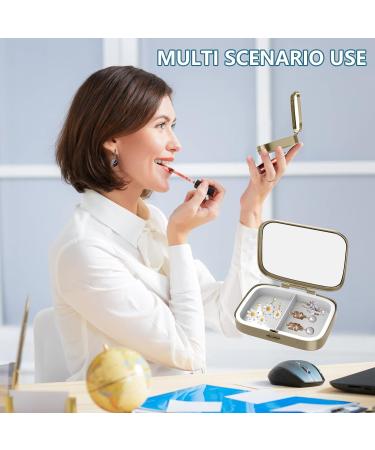 Retro Pill Box with Mirror - Bronze Rectangular 2-Compartment Organizer for Vitamins & Supplements - F-1-Retro Red Flowers - Buy Online on GoSupps.com