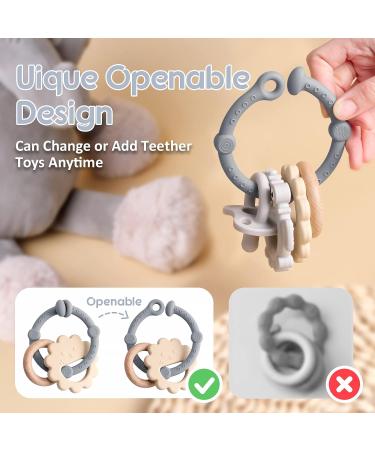 TYRY.HU Baby Teething Toys for Infants 0-12 Months | Silicone & Wood Teether Set | Soft-Textured for Easy Hold & Clean | Stone Grey | Perfect Baby Gift - Buy Online on GoSupps.com