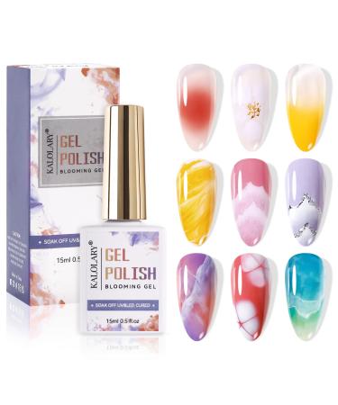 Kalolary Clear Blooming Gel Nail Polish 15ml UV LED Soak Off Nail Art Polish for Spreading Effect Marble Nail Gel Paint Nail Designs for DIY Flower Animal Watercolor Manicure Kit