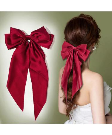 Silky Satin Hair Bows Barrettes Clips 6 PCS Multicolor Assorted - Women's Large Bow Hair Accessories - Buy Online on GoSupps.com